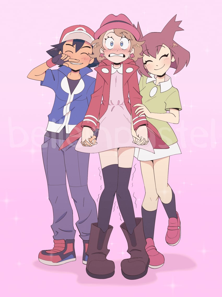 ash ketchum, serena, latias, and bianca (pokemon and 2 more) drawn by belleinpastel