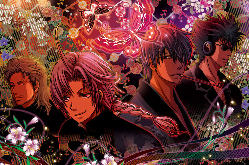 takasugi shinsuke, kamui, kawakami bansai, and abuto (gintama) drawn by eriyama