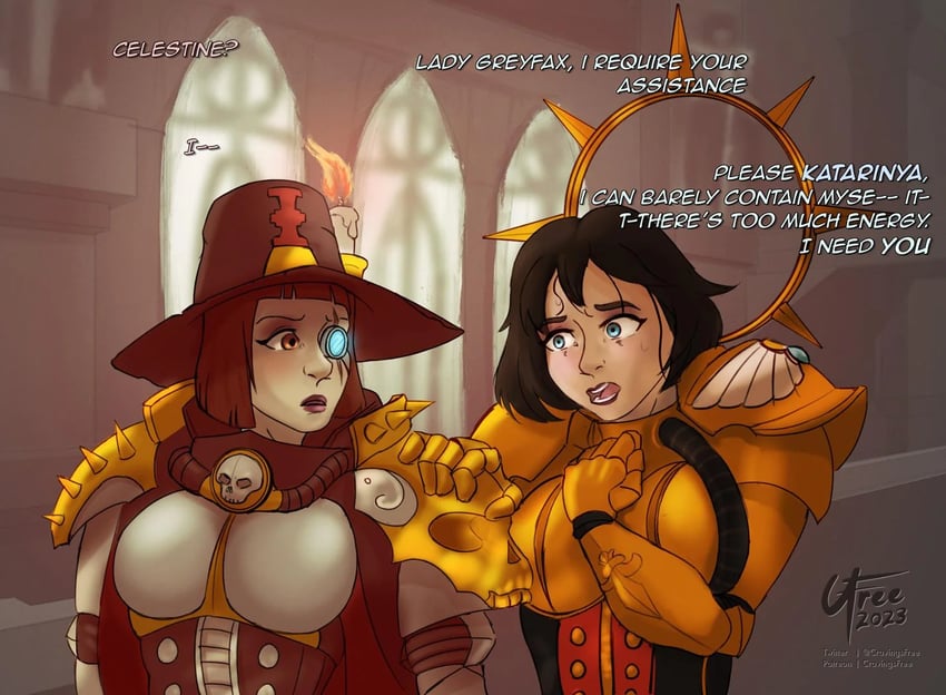 adepta sororitas, saint celestine, and inquisitor katarinya greyfax (warhammer 40k) drawn by cravingsfree