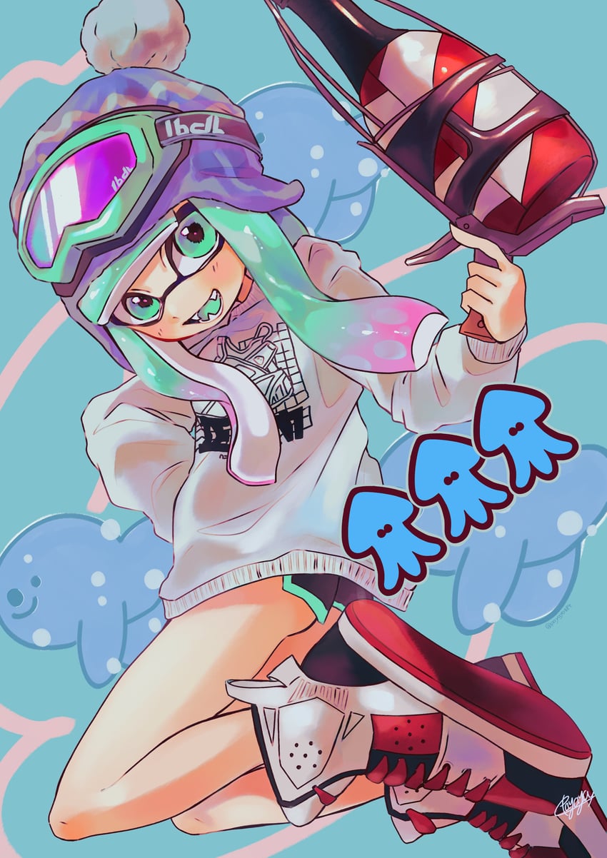 inkling player character and inkling girl (splatoon) drawn by payayo884