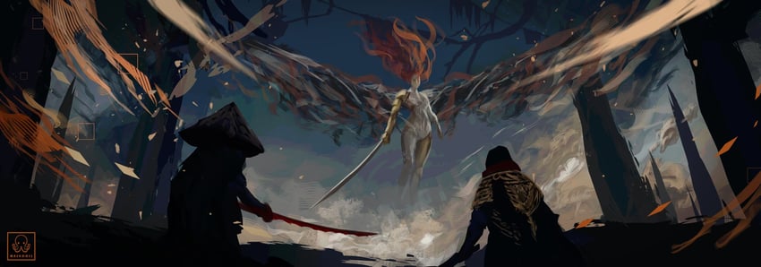 malenia blade of miquella, tarnished, and malenia goddess of rot (elden ring) drawn by maskoo185826