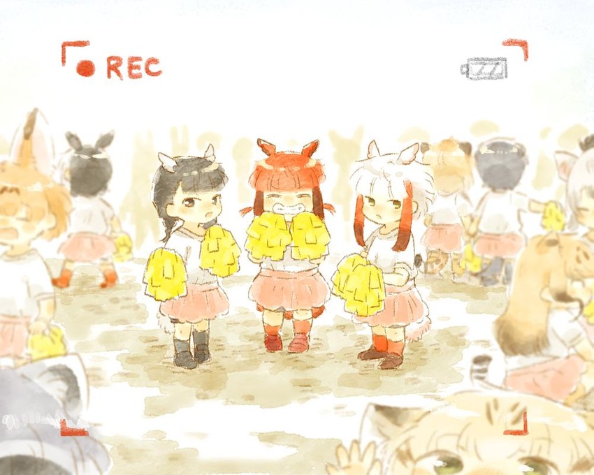 serval, common raccoon, japanese crested ibis, jaguar, small-clawed otter, and 6 more (kemono friends) drawn by moeki_(moeki0329)