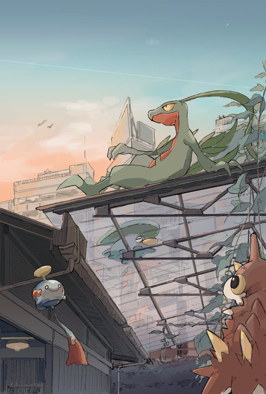 chimecho, lotad, grovyle, and wurmple (pokemon) drawn by momota_pix