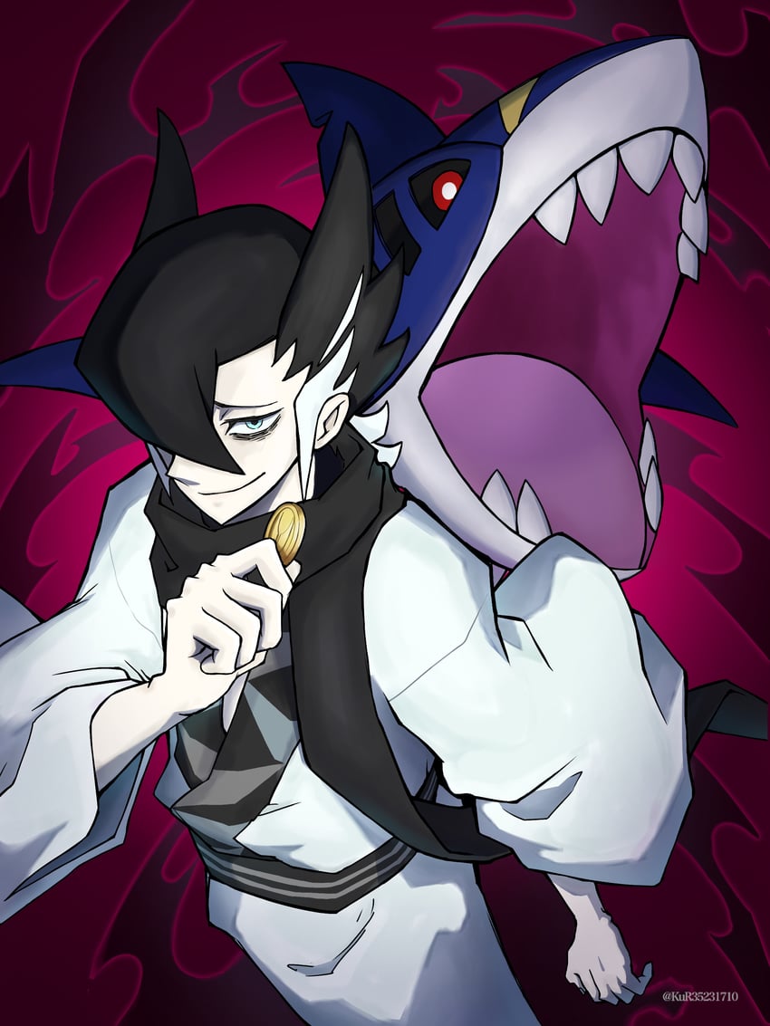 grimsley and sharpedo (pokemon and 1 more) drawn by aruke_(gter7727)