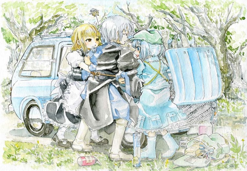 kirisame marisa, kawashiro nitori, and morichika rinnosuke (original and 1 more) drawn by master_(4th)