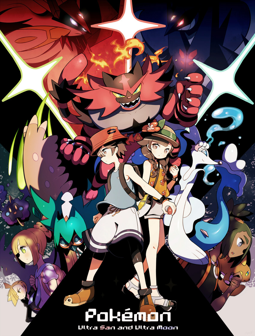 lillie, selene, elio, gladion, hau, and 6 more (pokemon and 1 more) drawn by keijou_(cave)