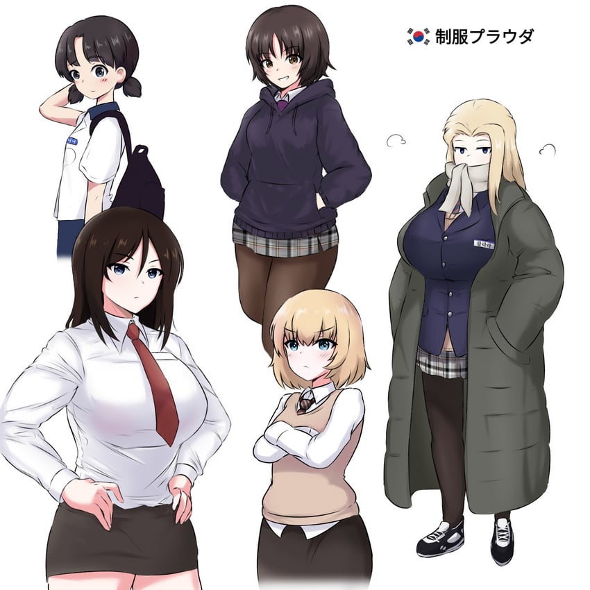 katyusha, nonna, clara, nina, and alina (girls und panzer) drawn by amogan