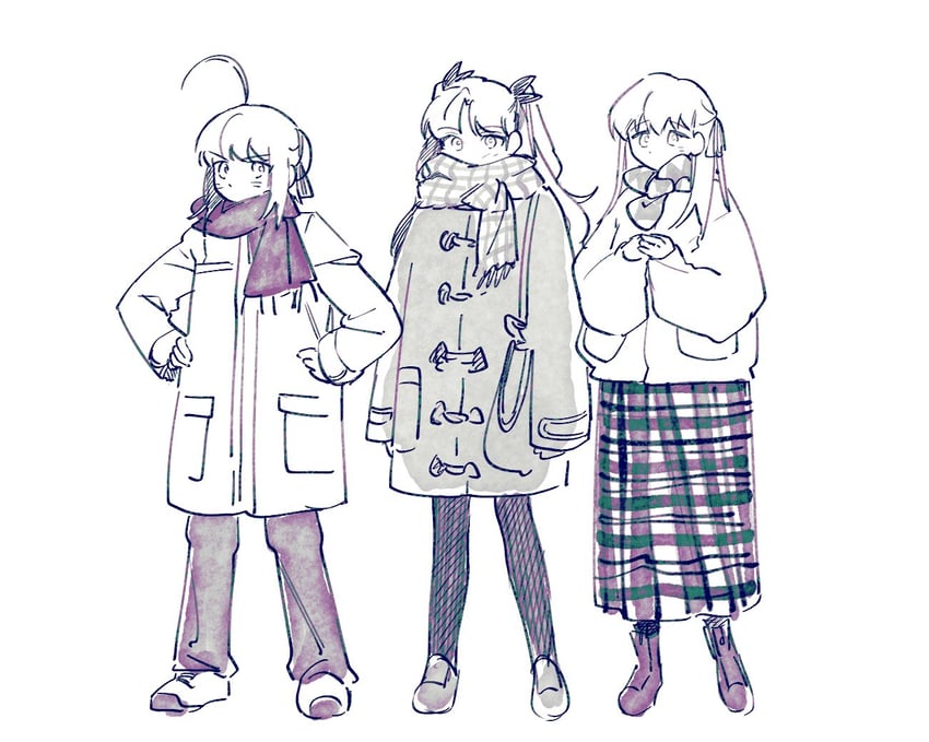 artoria pendragon, tohsaka rin, and matou sakura (fate and 1 more) drawn by w3mew