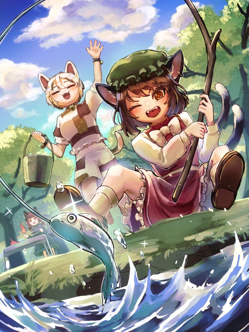 kaenbyou rin, chen, and goutokuji mike (touhou) drawn by nekotsuki