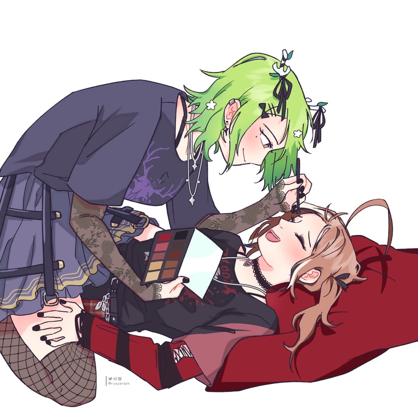 nanashi mumei and ceres fauna (hololive and 1 more) drawn by mikki_(bukiyos)