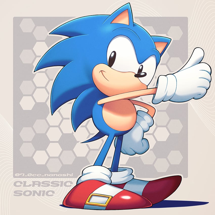 sonic the hedgehog and classic sonic (sonic and 1 more) drawn by show_chiku-by