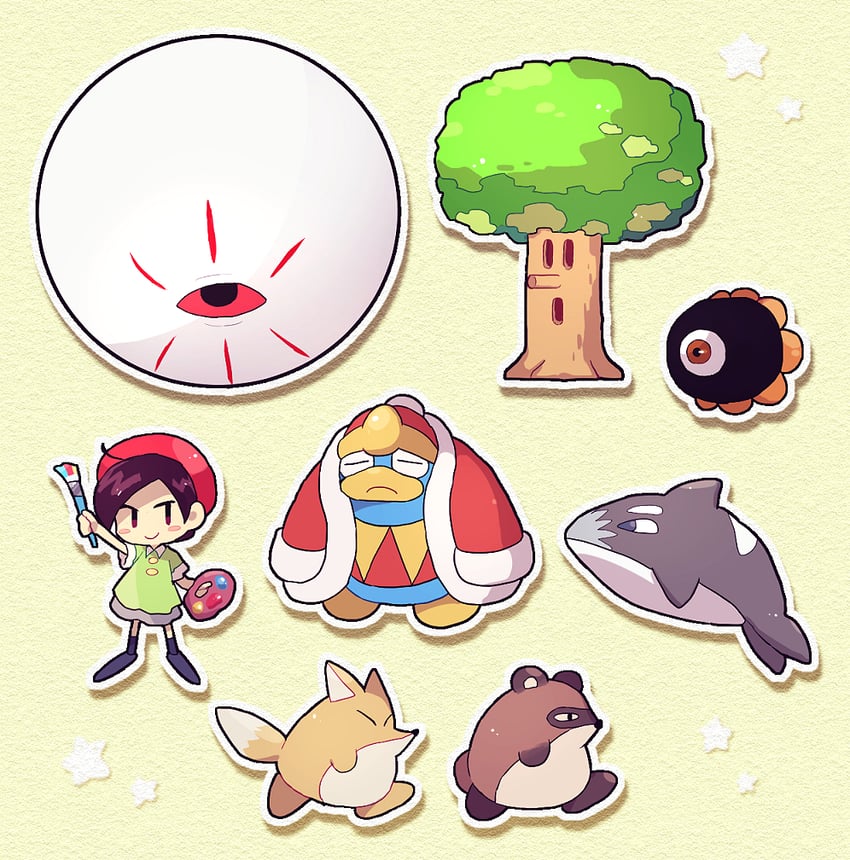 king dedede, dark matter, whispy woods, zero, ado, and 3 more (kirby and 1 more) drawn by chiimako