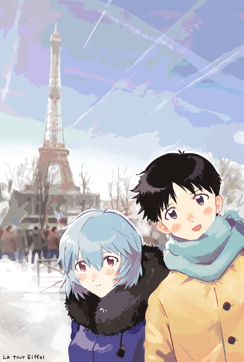 ayanami rei and ikari shinji (neon genesis evangelion) drawn by vrnr4487