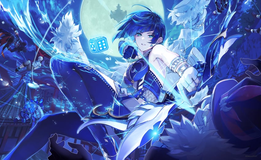 yelan, treasure hoarder, and fatui agent (genshin impact) drawn by muri_(pan'ichi_murimuri_geinin)