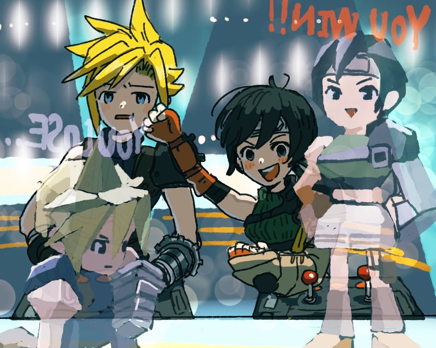 cloud strife and yuffie kisaragi (final fantasy and 3 more) drawn by soraoyogusakana