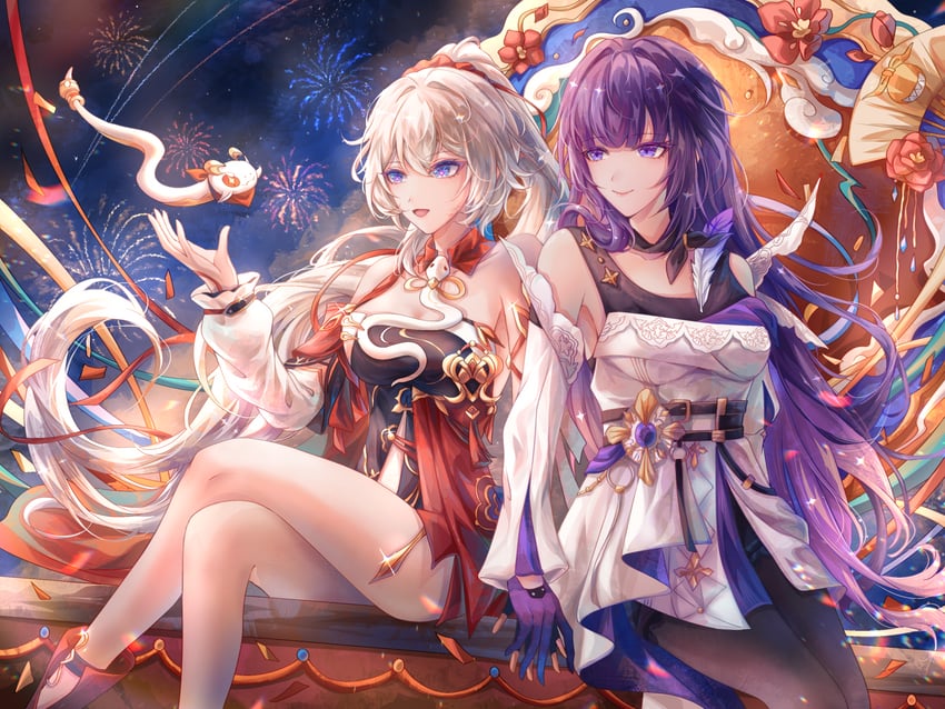 kiana kaslana, raiden mei, and rice cake (honkai and 1 more) drawn by danli_suri