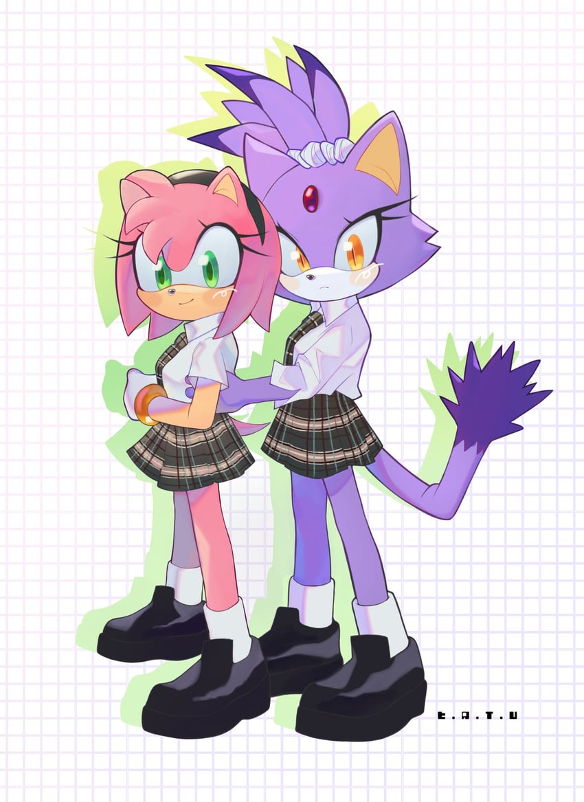 amy rose and blaze the cat (sonic and 1 more) drawn by kiironoinku