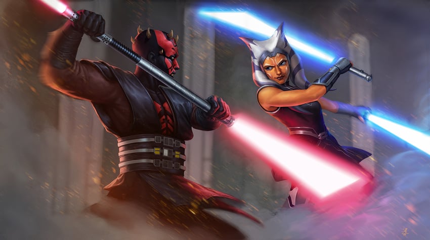 ahsoka tano and darth maul (star wars and 1 more) drawn by aaron_luna