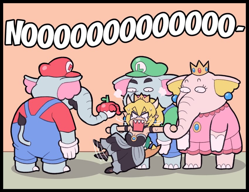 princess peach, mario, bowsette, luigi, elephant mario, and 2 more (mario and 2 more) drawn by ayyk92