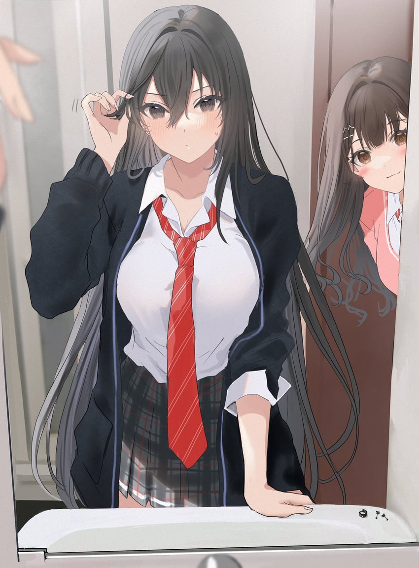 shimizu kei and shimizu ai (tonari no seki no yankee shimizu-san ga kami wo kuroku somete kita) drawn by hamu_(plot_sy)