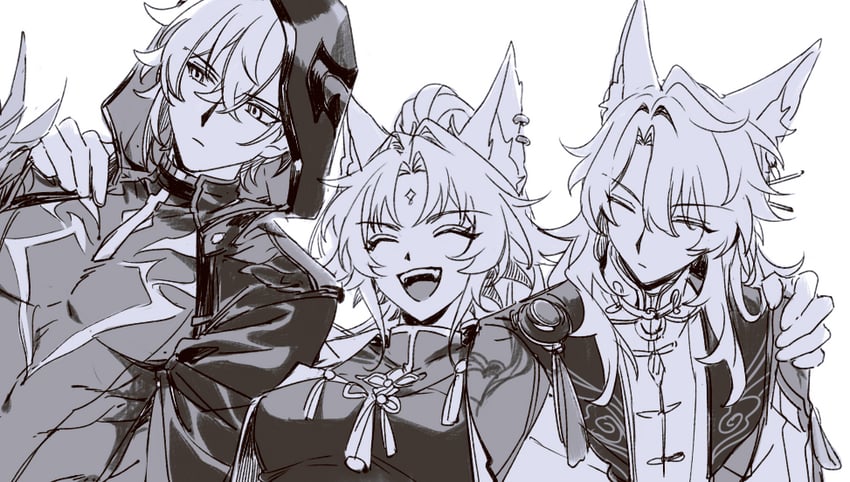 feixiao, jiaoqiu, and moze (honkai and 1 more) drawn by unt142310