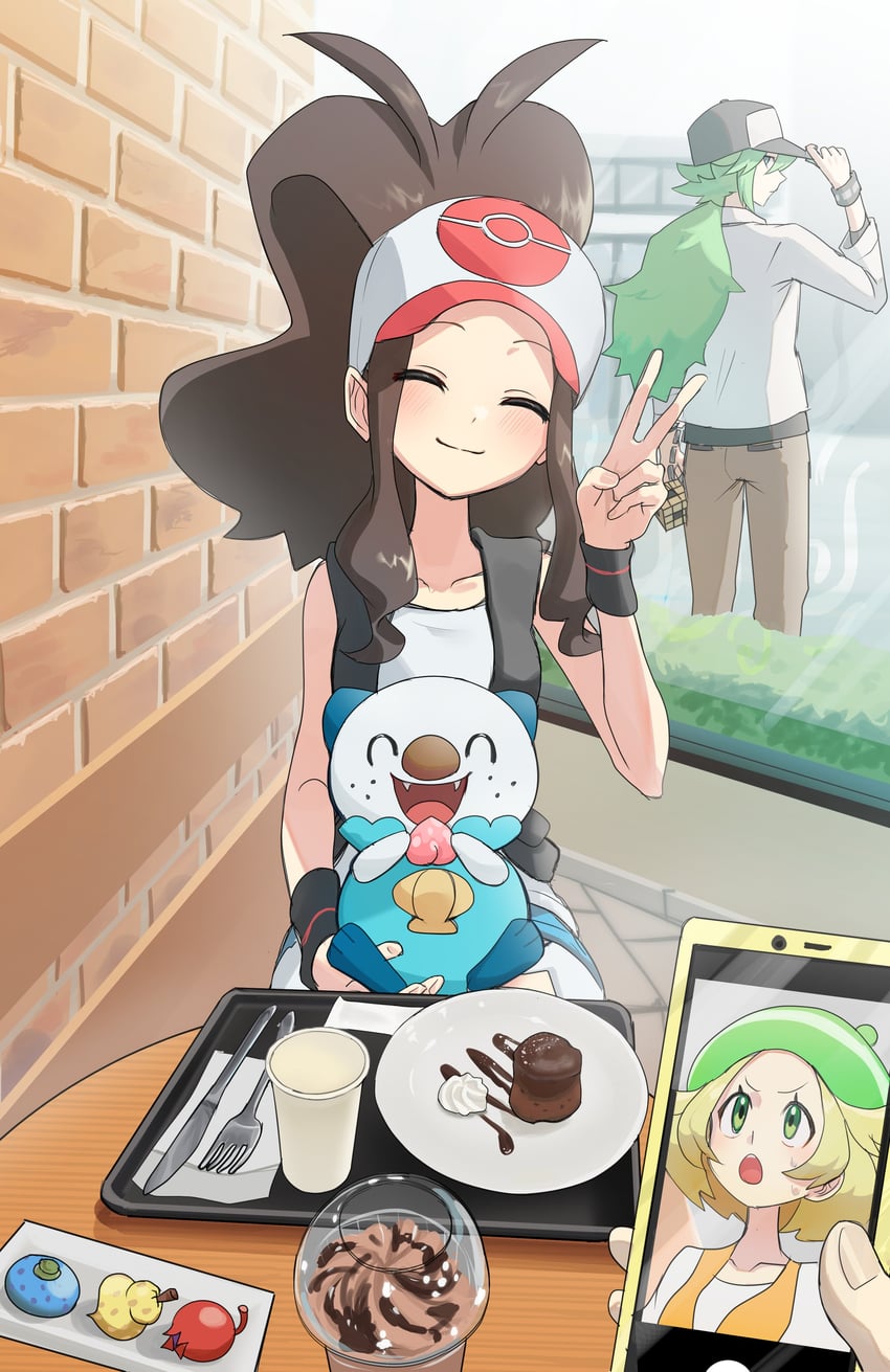 hilda, n, oshawott, and bianca (pokemon and 1 more) drawn by asamaru1225
