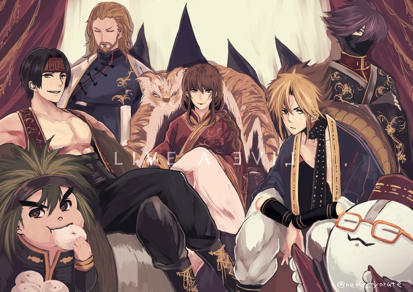 lei kuugo, tadokoro akira, cube, takahara masaru, oboro-maru, and 2 more (live a live) drawn by nekoyorute