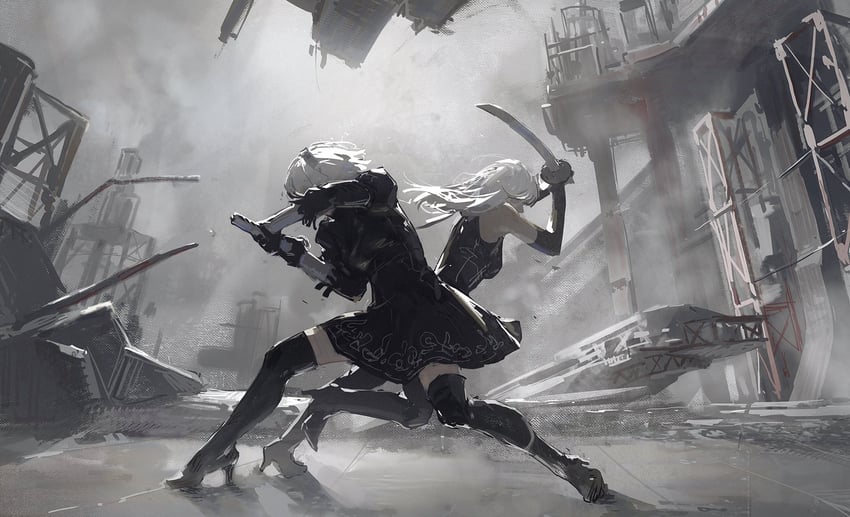 2b and a2 (nier and 1 more) drawn by dino_(dinoartforame)