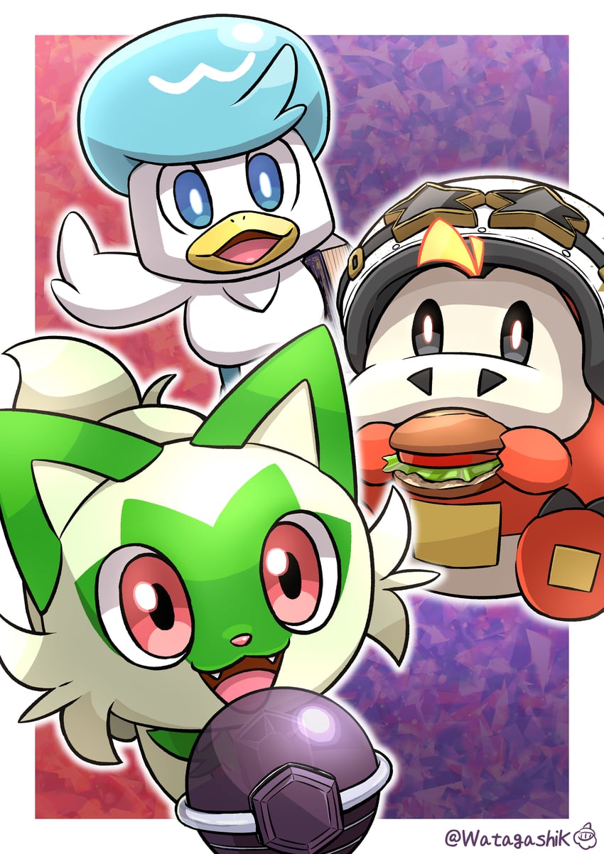 sprigatito, fuecoco, quaxly, and team star grunt (pokemon and 1 more) drawn by watagashikn