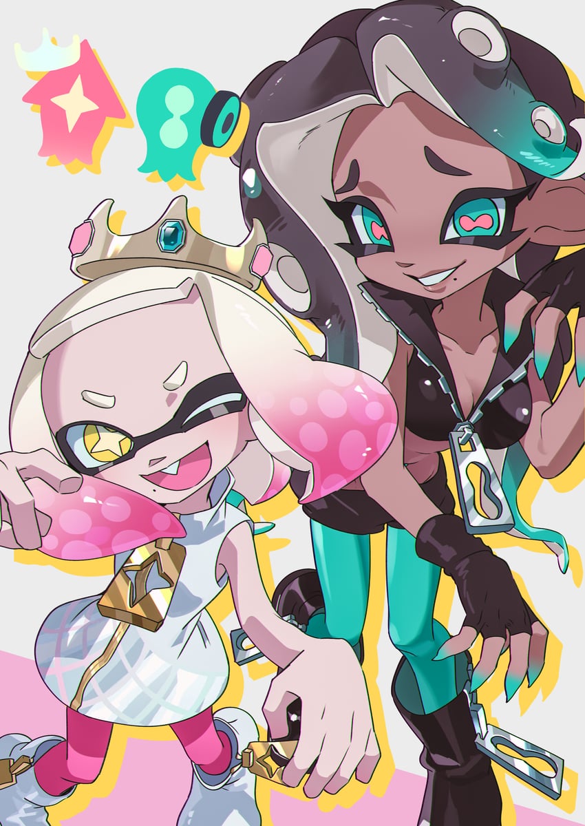 marina and pearl (splatoon and 1 more) drawn by namazuoku