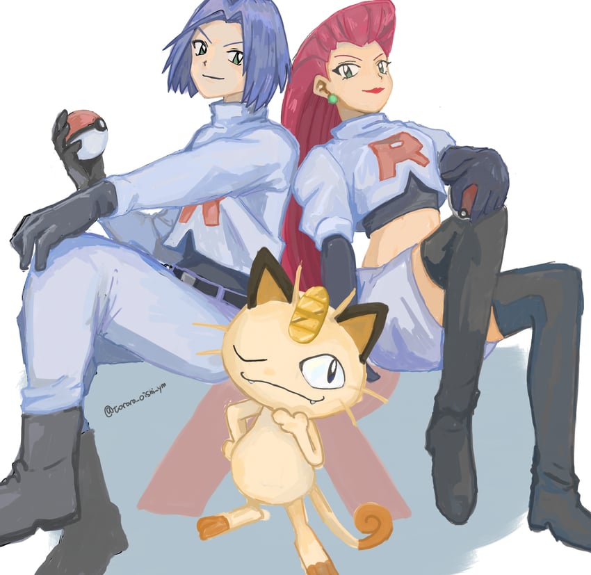 jessie, james, and meowth (pokemon) drawn by tororo_oishi_ym