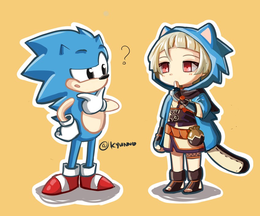 sonic the hedgehog, sayu, and classic sonic (genshin impact and 2 more) drawn by kyuuno