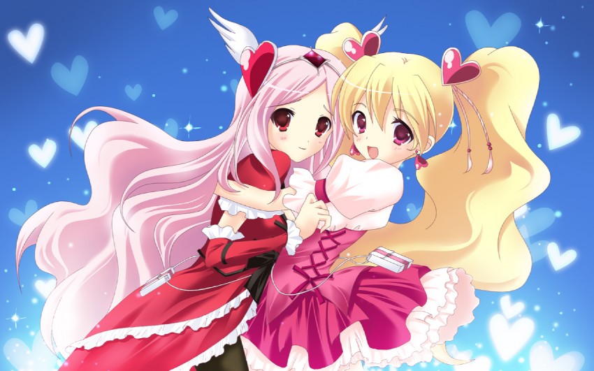 higashi setsuna, momozono love, cure peach, and cure passion (precure and 1 more) drawn by tsukiji