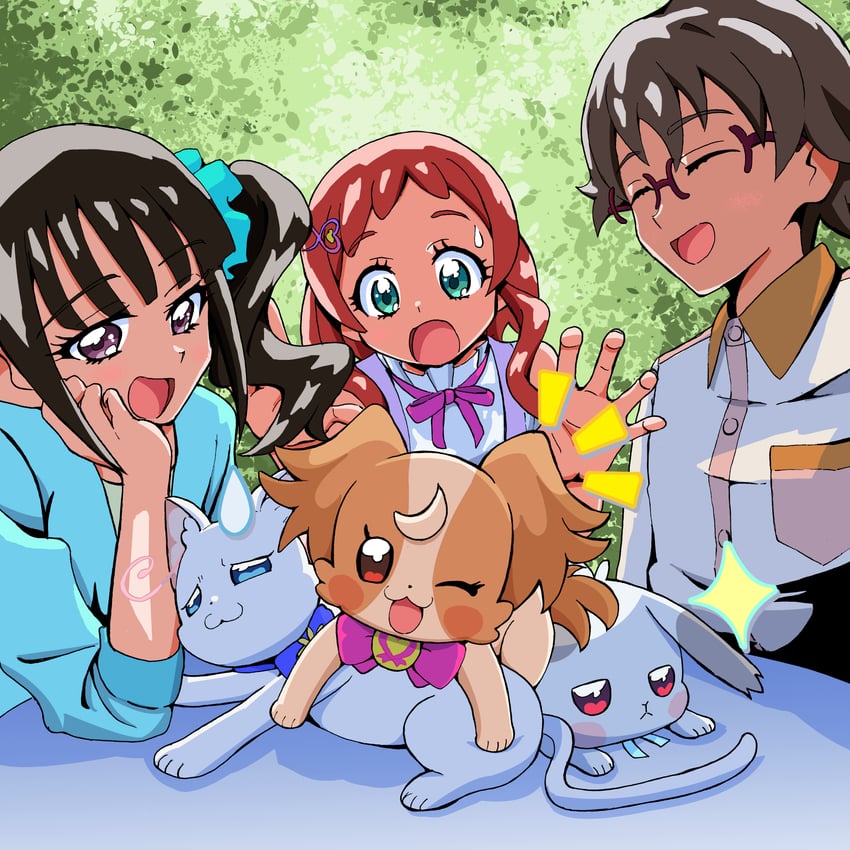 nekoyashiki yuki, inukai komugi, nekoyashiki mayu, inukai iroha, toyama satoru, and 1 more (precure and 1 more) drawn by kagekaku