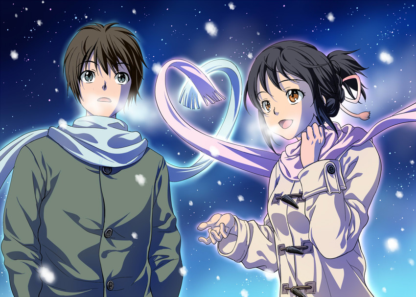 miyamizu mitsuha and tachibana taki (kimi no na wa.) drawn by maki_aida_factor
