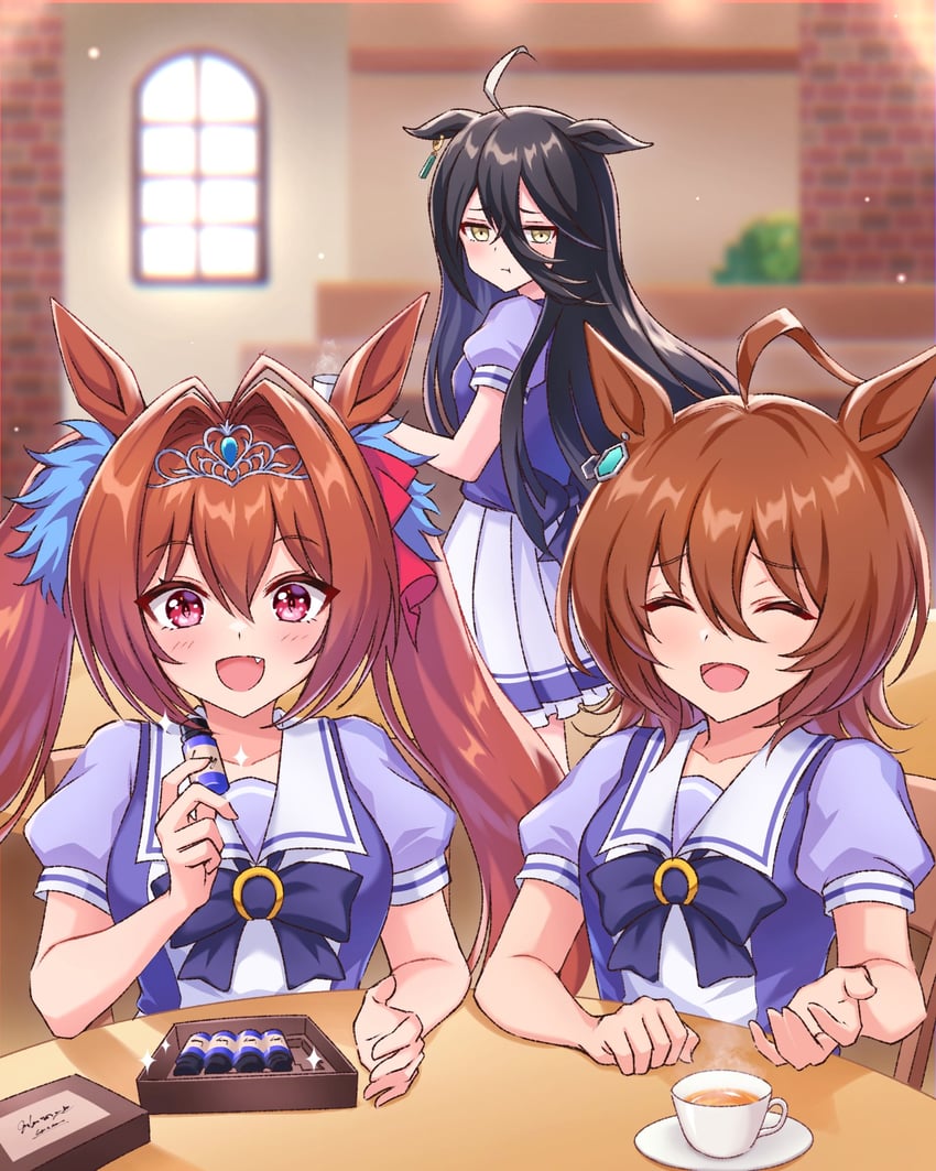 agnes tachyon, manhattan cafe, and daiwa scarlet (umamusume) drawn by 96mubi