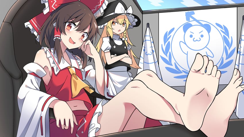 hakurei reimu and kirisame marisa (touhou) drawn by e.o.