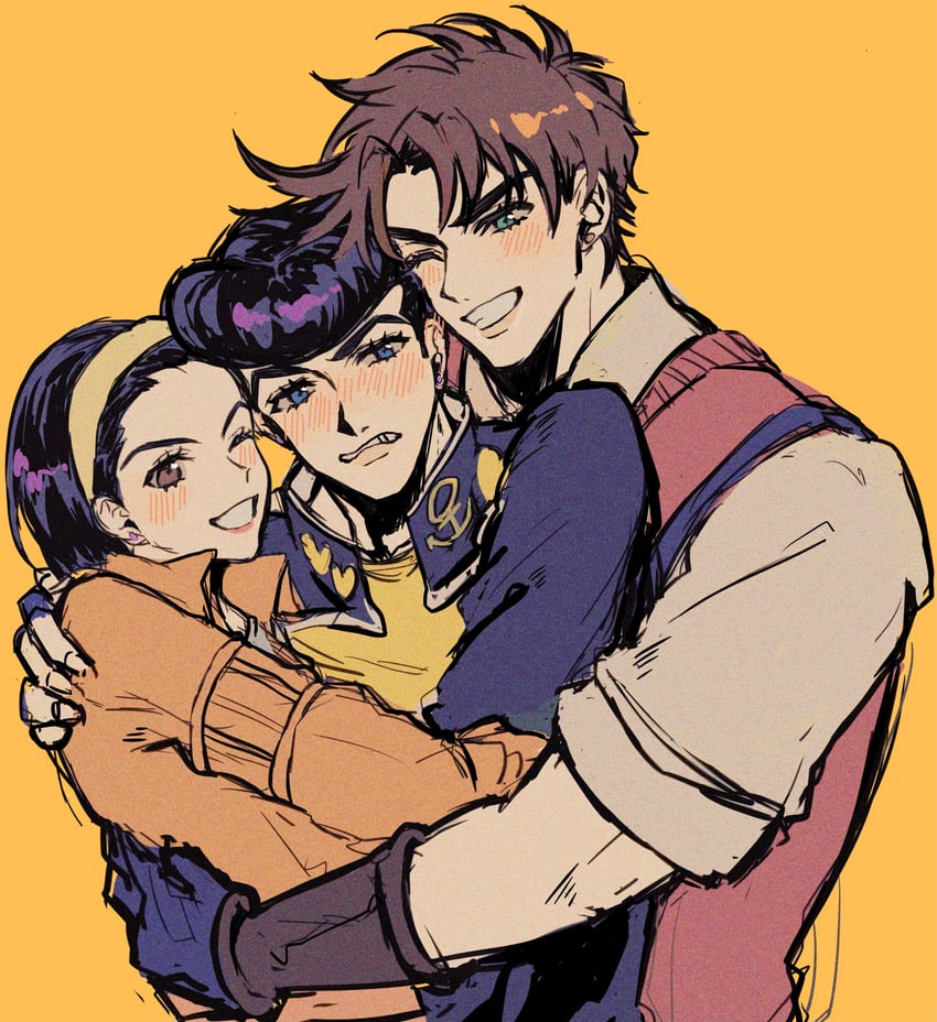 joseph joestar, higashikata josuke, and higashikata tomoko (jojo no kimyou na bouken and 2 more) drawn by ewokakekou0127