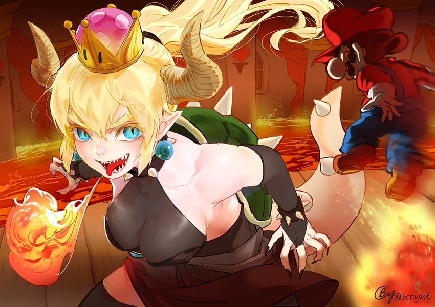 mario and bowsette (mario and 1 more) drawn by b.c.n.y.