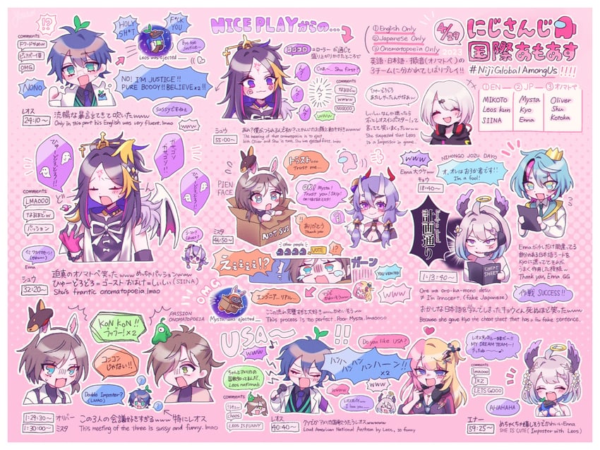 shiina yuika, enna alouette, crewmate, rindou mikoto, shu yamino, and 5 more (nijisanji and 2 more) drawn by yotsuba_(clover428)