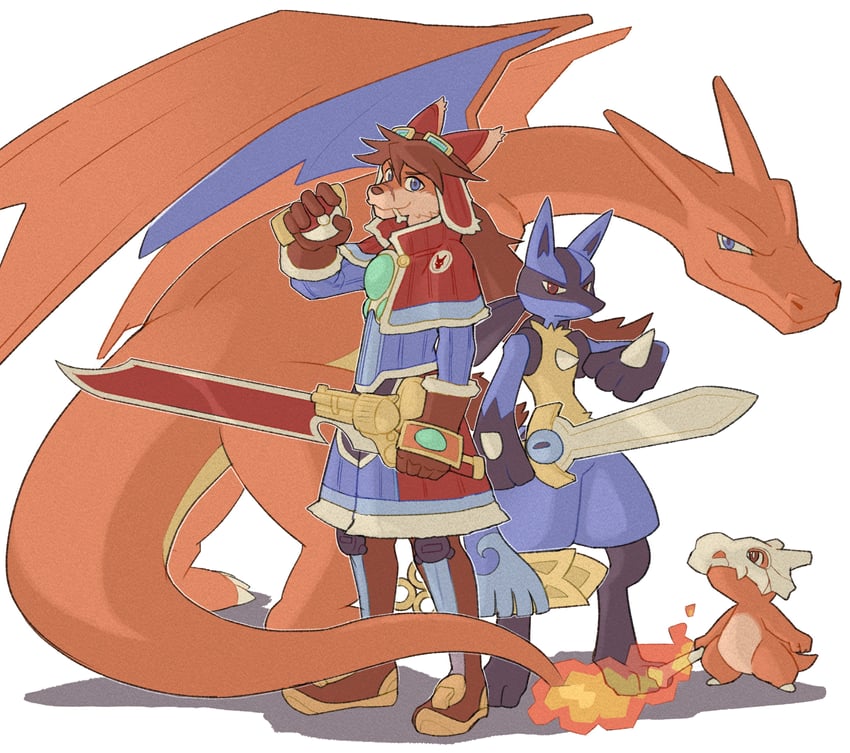 charizard, lucario, cubone, honedge, and red savarin (pokemon and 2 more) drawn by alm_lobo