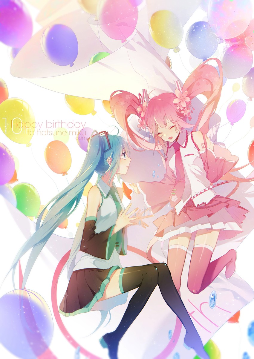hatsune miku and sakura miku (vocaloid) drawn by zhibuji_loom