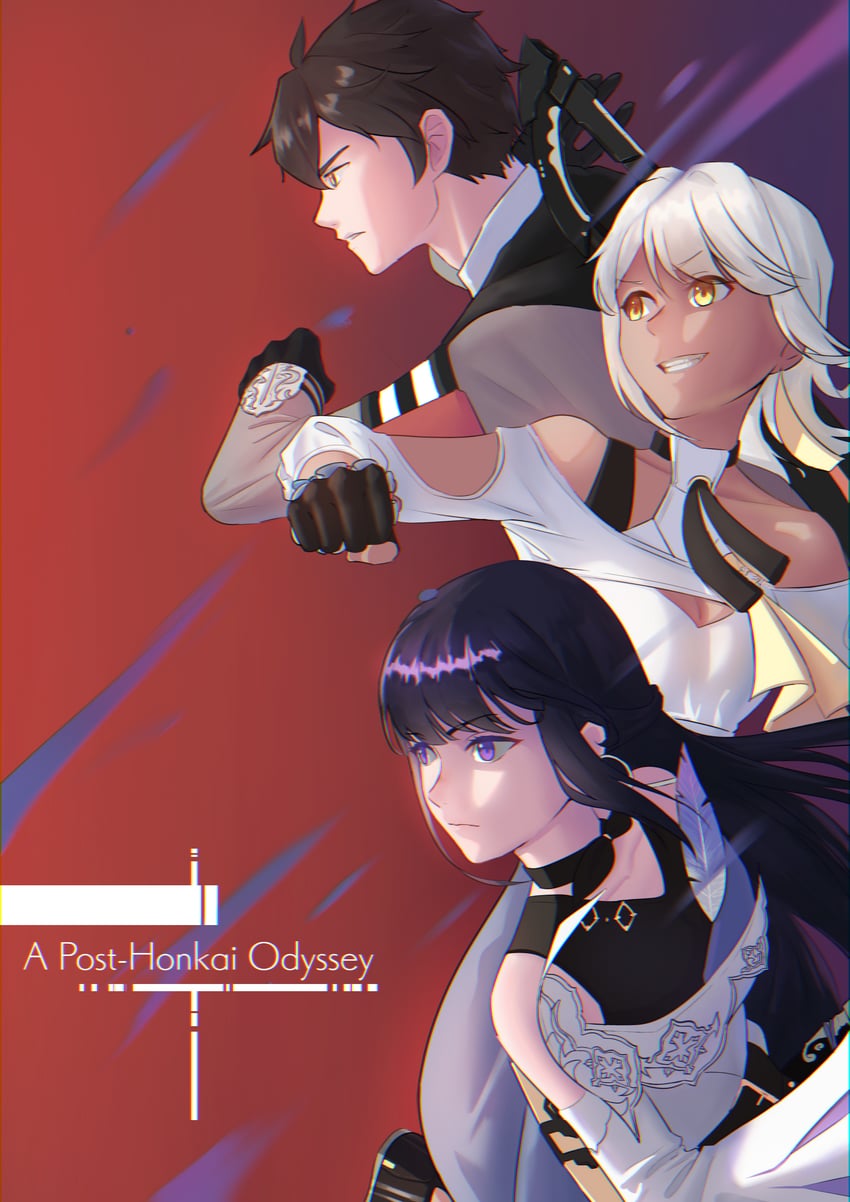 raiden mei, adam, and carole peppers (honkai and 1 more) drawn by yjwong