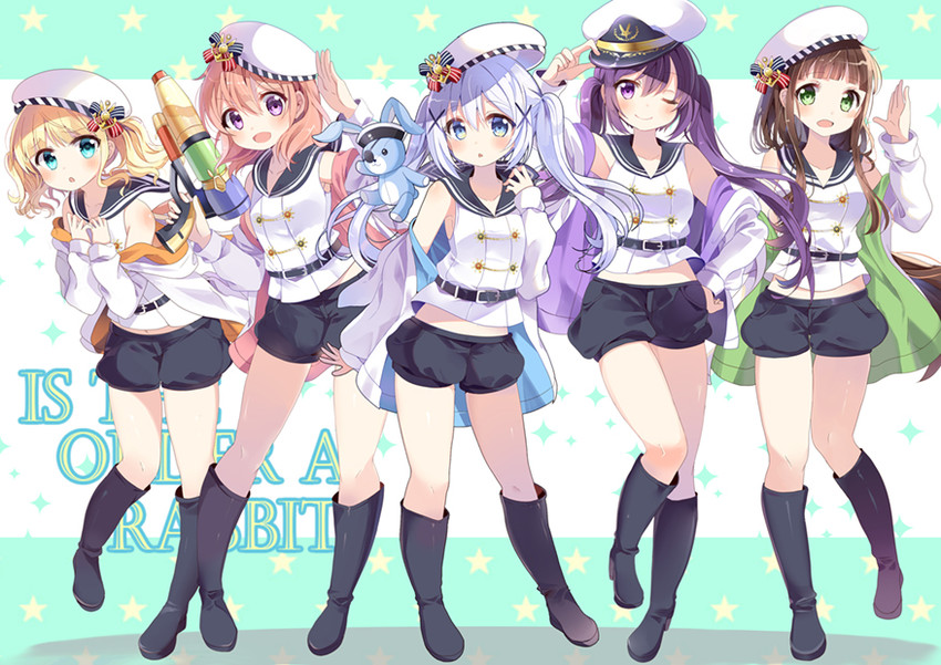 kafuu chino, hoto cocoa, kirima syaro, tedeza rize, and ujimatsu chiya (gochuumon wa usagi desu ka?) drawn by chocho_(homelessfox)