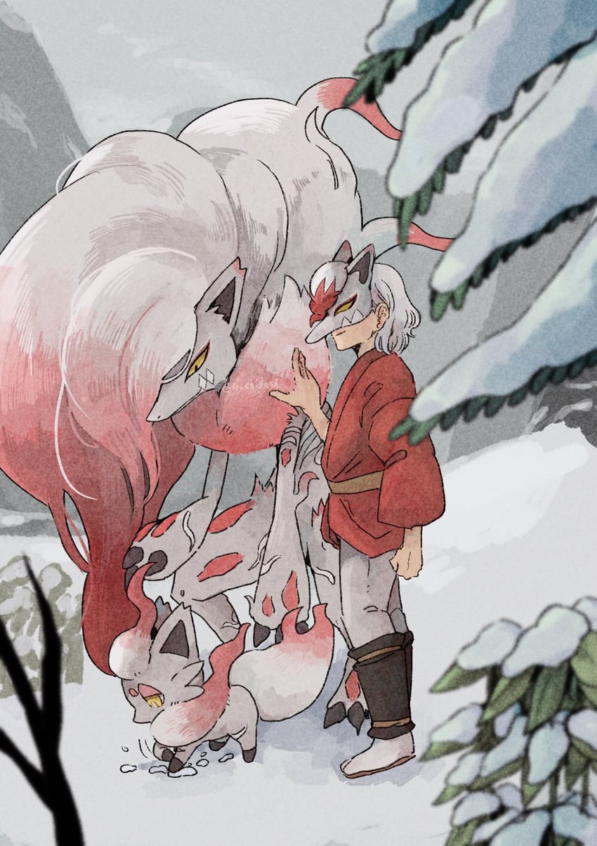 hisuian zorua and hisuian zoroark (pokemon) drawn by ii_ebidashi