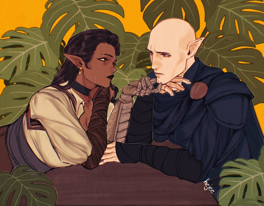 solas and inquisitor (dragon age and 1 more) drawn by hejee