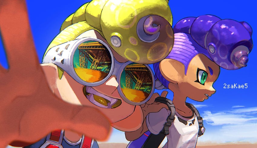 octoling player character, octoling girl, octoling boy, and yarrwhal (splatoon and 1 more) drawn by hscatter