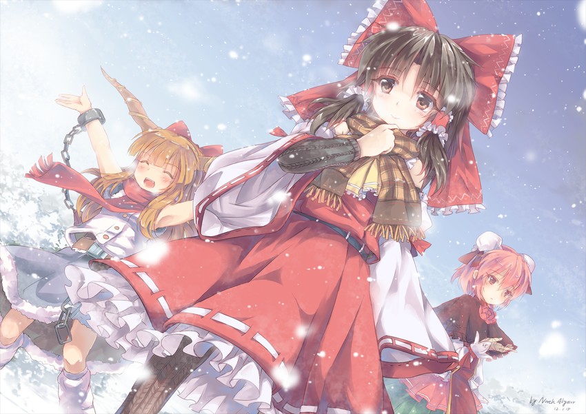 hakurei reimu, ibuki suika, and ibaraki kasen (touhou) drawn by north_abyssor