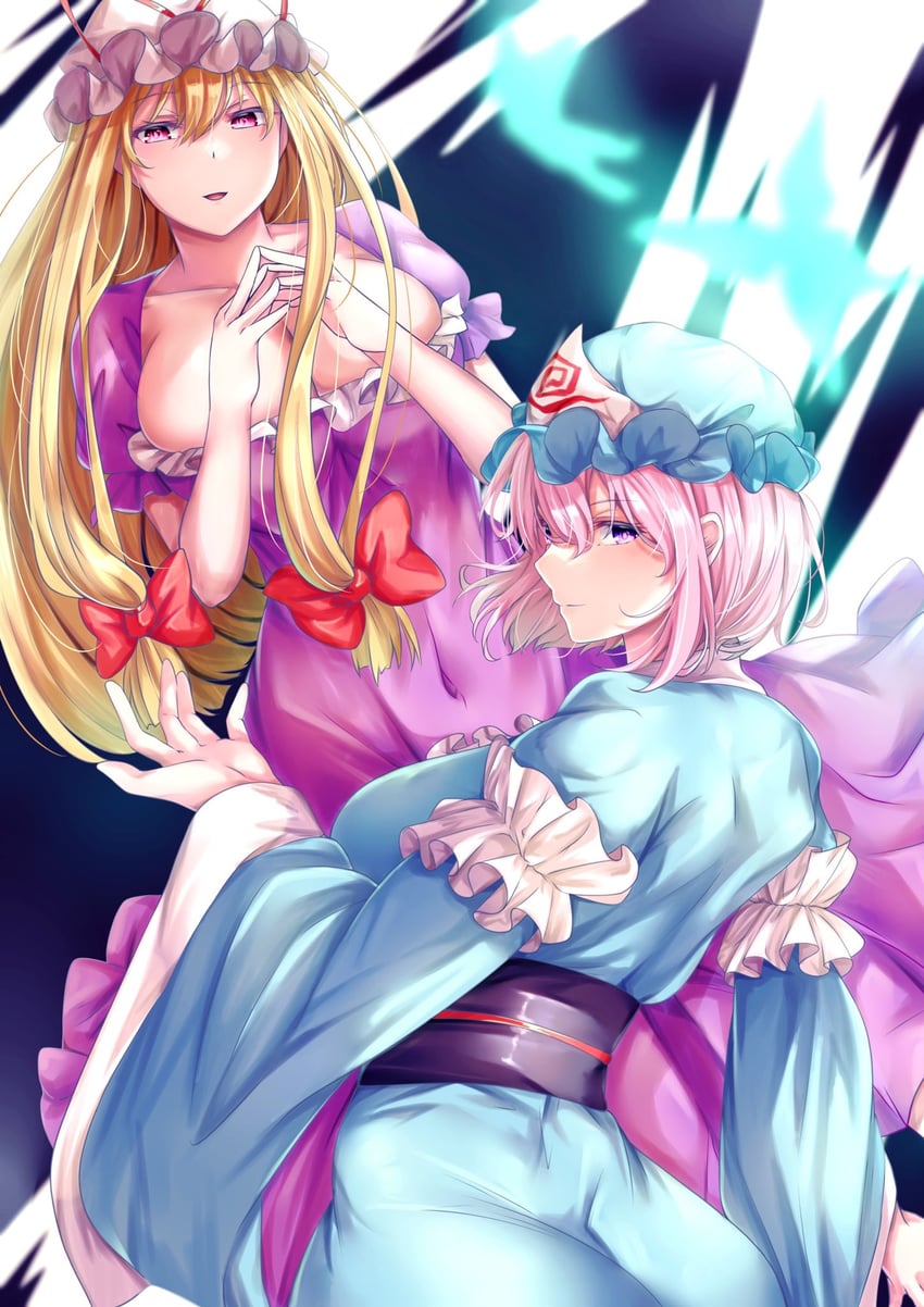 yakumo yukari and saigyouji yuyuko (touhou) drawn by mirufi_(milfiiiiyu)