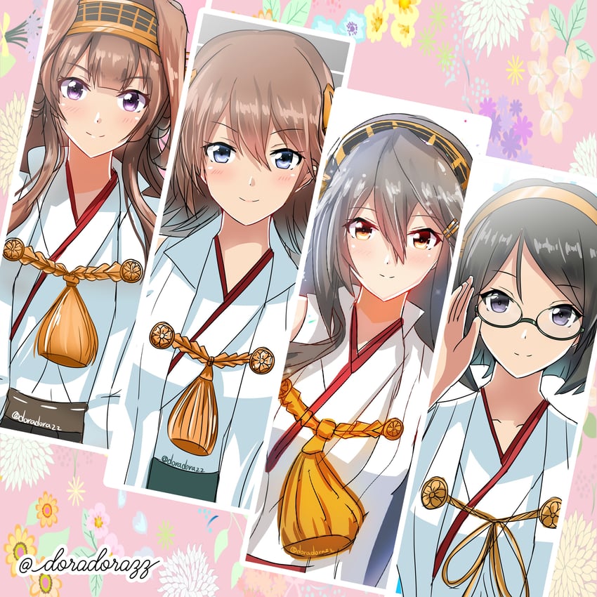 kongou, haruna, hiei, kirishima, kongou kai ni, and 3 more (kantai collection) drawn by roko_roko_(doradorazz)